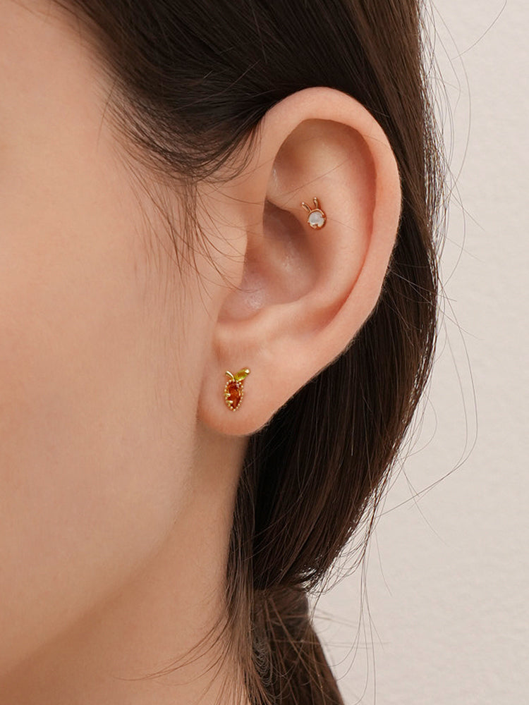 14K Solid Gold Bunny Bunny Carrot Rabbit Cartilage Earring 20G