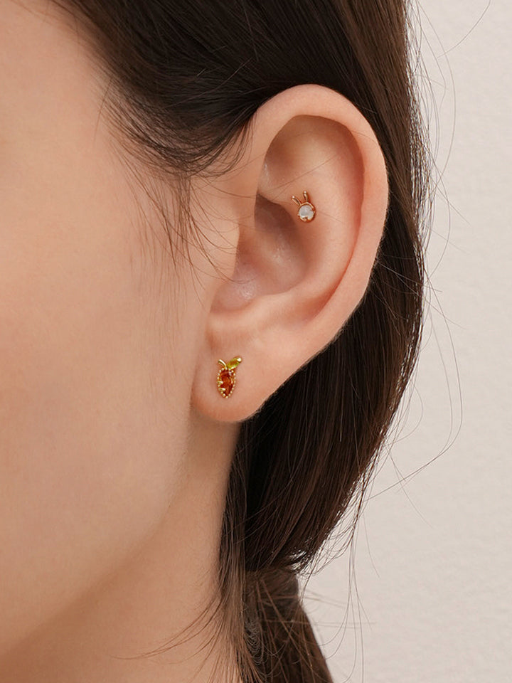 14K Solid Gold Bunny Bunny Carrot Rabbit Cartilage Earring 20G