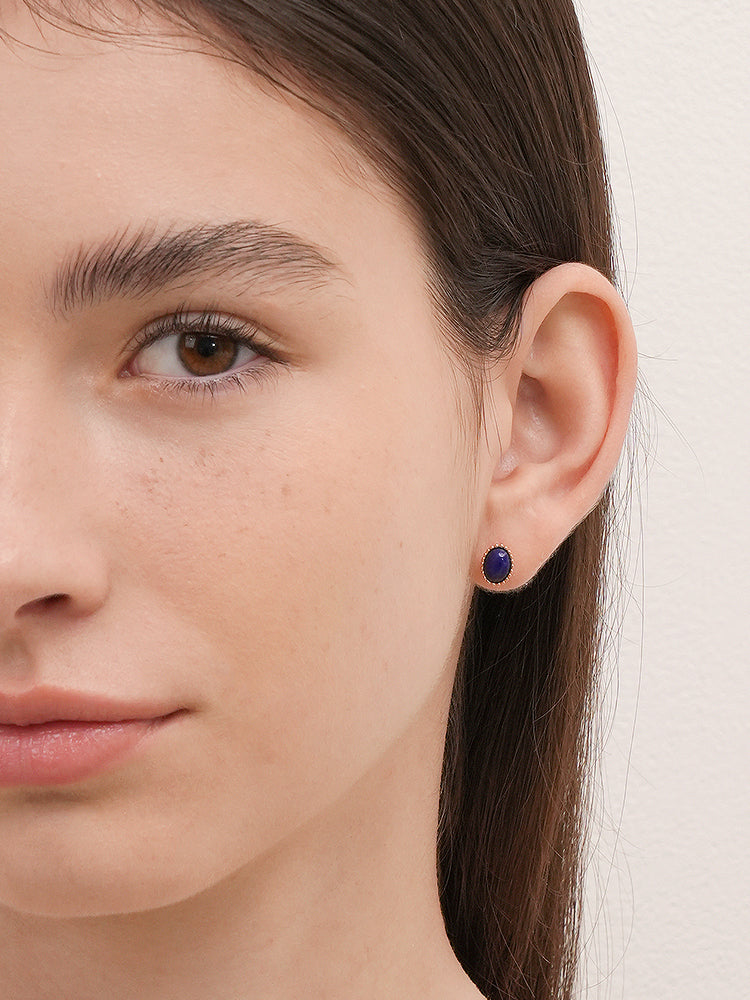 14K Gold Elegance Crown Lapis Lazuli Cartilage Earring 18G