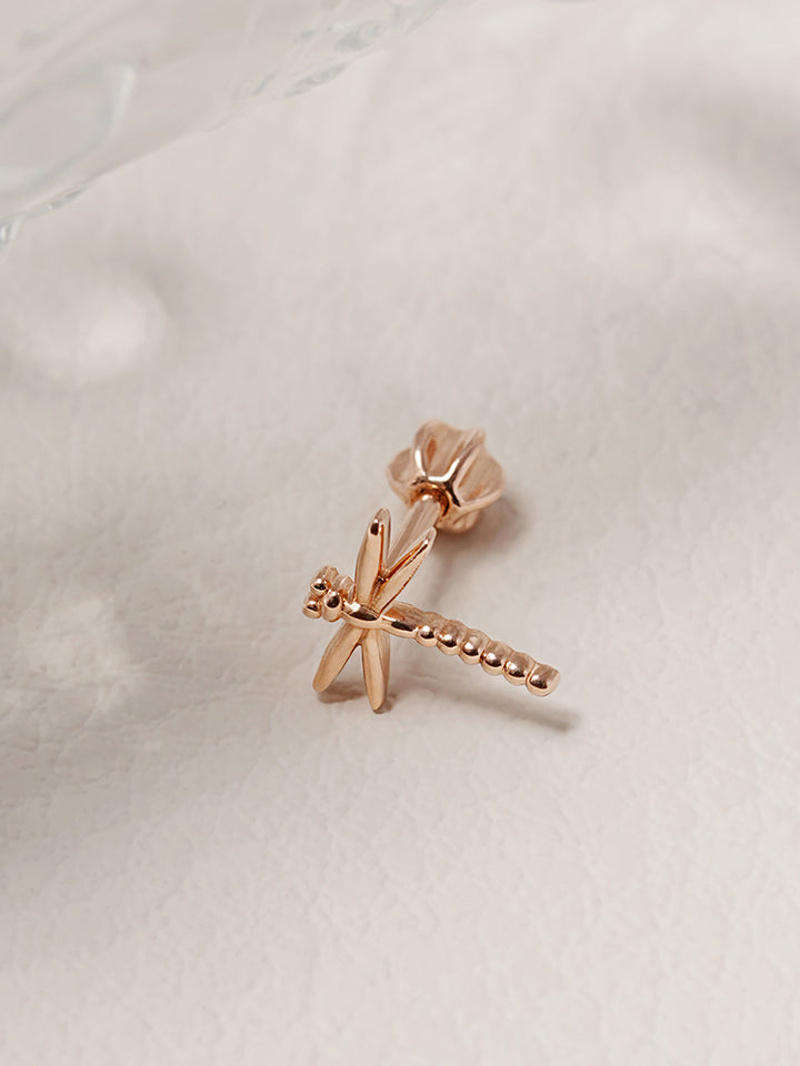 14K Solid Gold Flat Dragonfly Cartilage Earring 18G16G