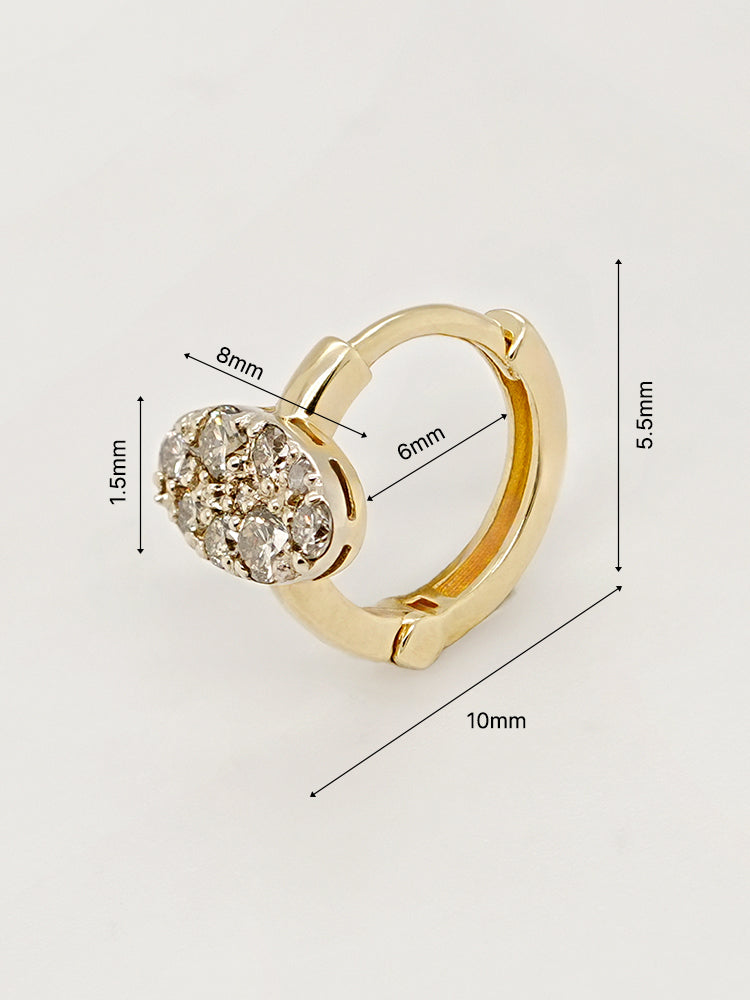 14K 18K Solid Gold Glitter Oval Diamond Cartilage Hoop Earring