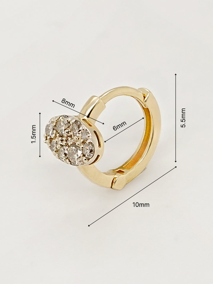 14K 18K Solid Gold Glitter Oval Diamond Cartilage Hoop Earring