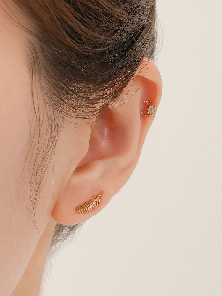 14K Solid Gold Golden Feather Cartilage Earring 18G