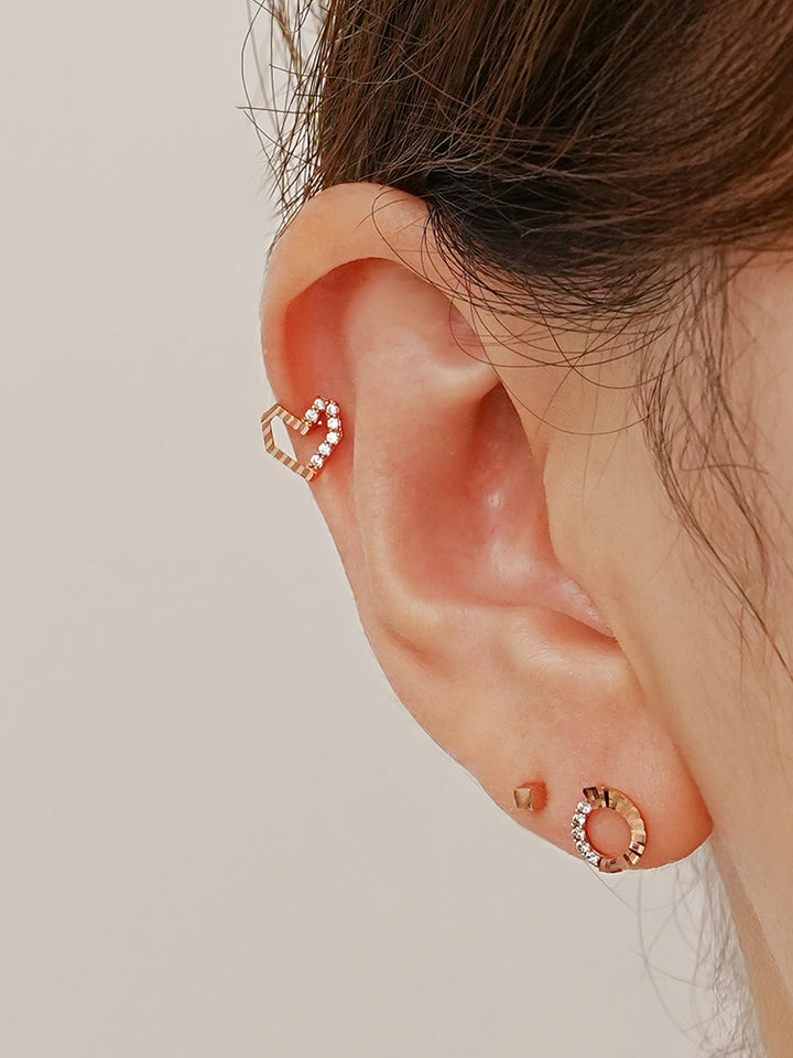 14K Solid Gold Half-and-Half Heart Cubic Cartilage Earring 20G