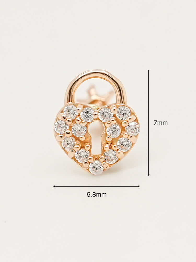 14K Gold Heart Love Lock Cartilage Earring 18G16G