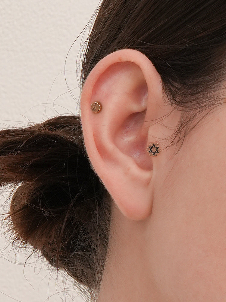 14K Gold Hexa Stella Symbol Cartilage Earring 18G