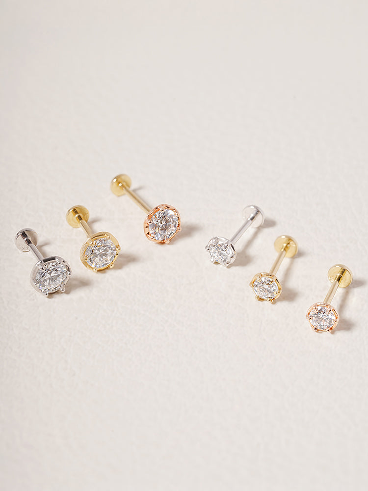 14K Solid Gold Lab Diamond Grace Internally Threaded Labret Piercing 20G