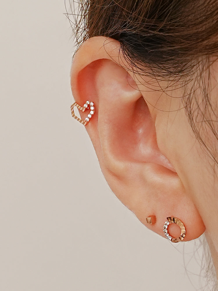 14K Solid Gold Jackpot Round Cut Cubic Cartilage Earring 20G