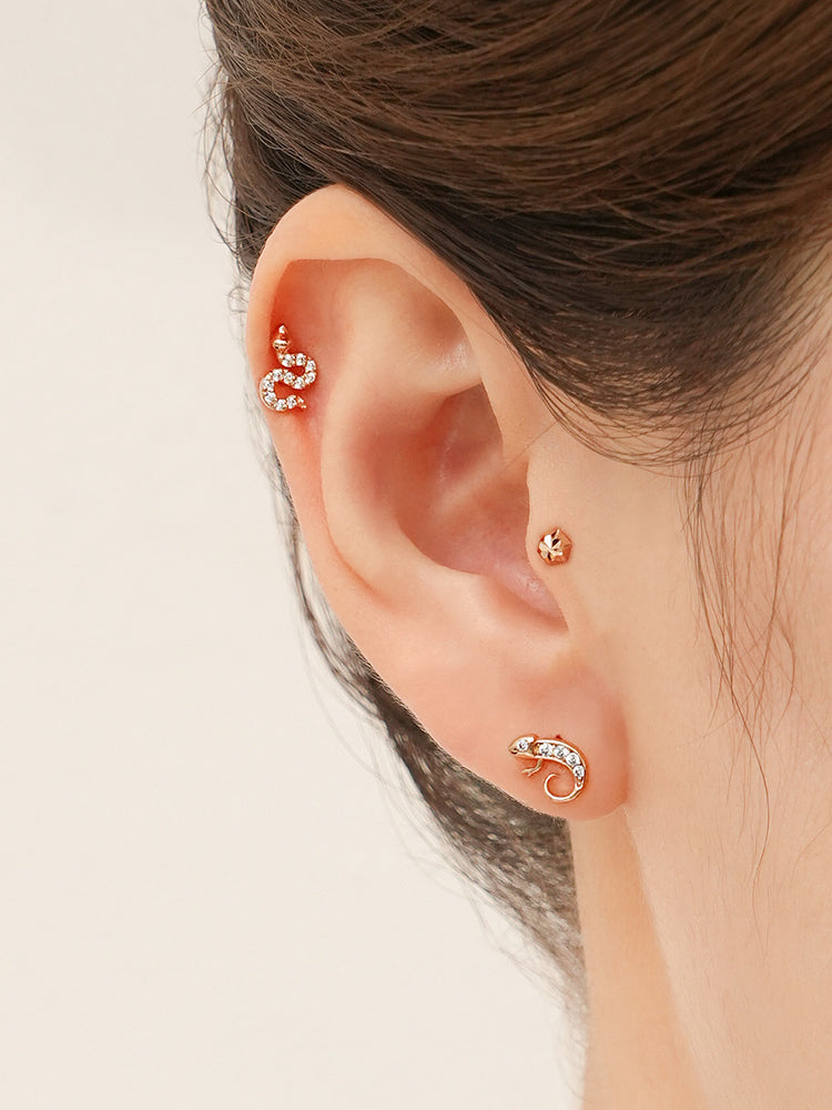 14K Solid Gold Kitsch Lizard Cubic Cartilage Earring 20G