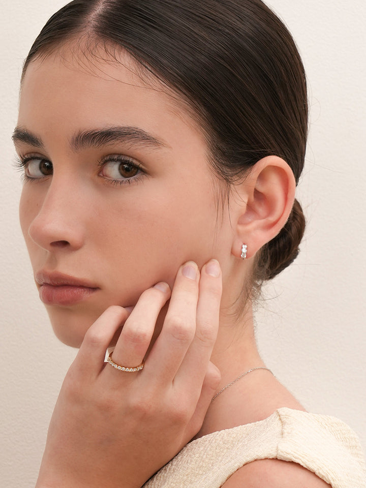 14K 18K Solid Gold Lab Diamond Eternity Tennis Cartilage Hoop Earring