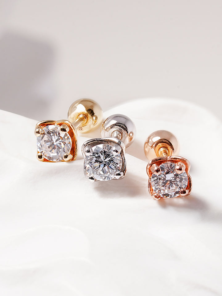 14K Solid Gold Lab Diamond Classic Square Cartilage Earring 20G18G16G