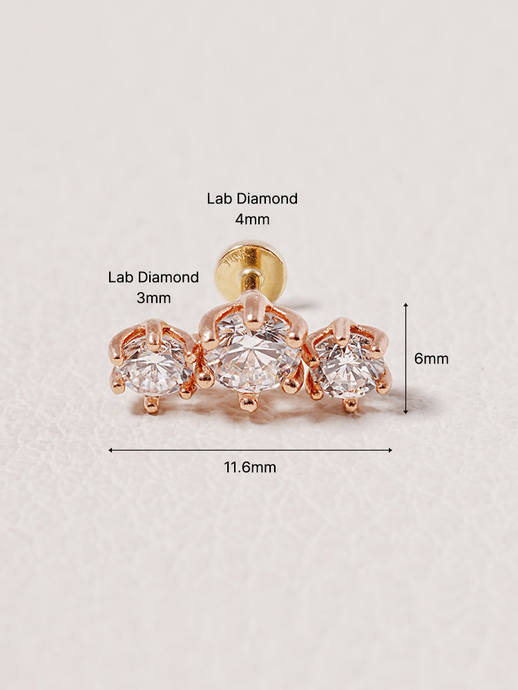 14K Solid Gold Lab Diamond Lumiere Internally Threaded Labret Piercing 20G