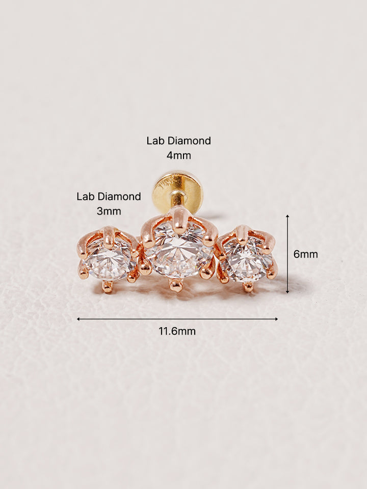 14K Solid Gold Lab Diamond Lumiere Internally Threaded Labret Piercing 20G