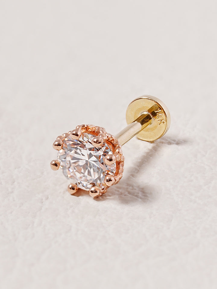 14K Solid Gold Lab Diamond Queen's Bloom Internally Threaded Labret Piercing 20G