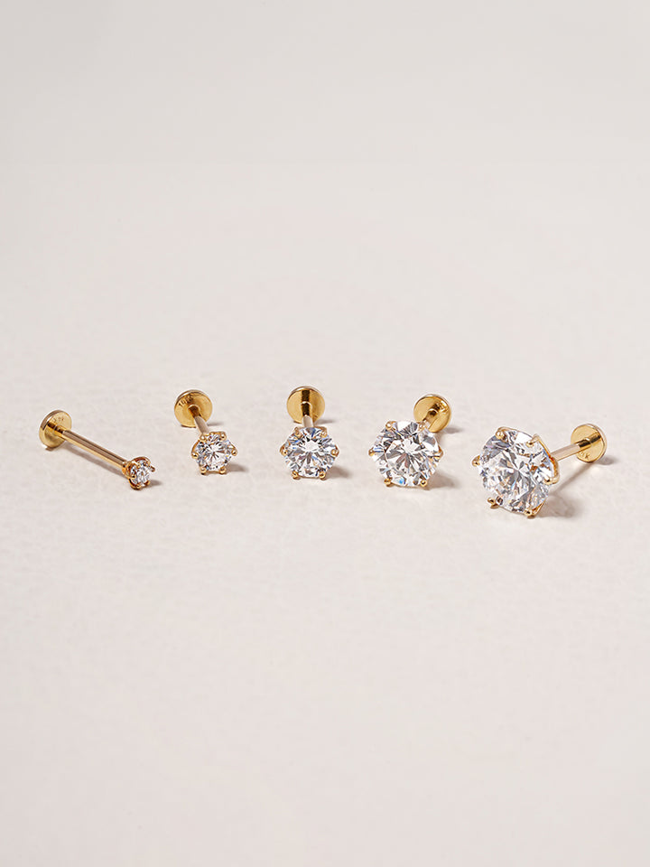 14K Solid Gold Lab Diamond Shine Classic Internally Threaded Labret Piercing 20G