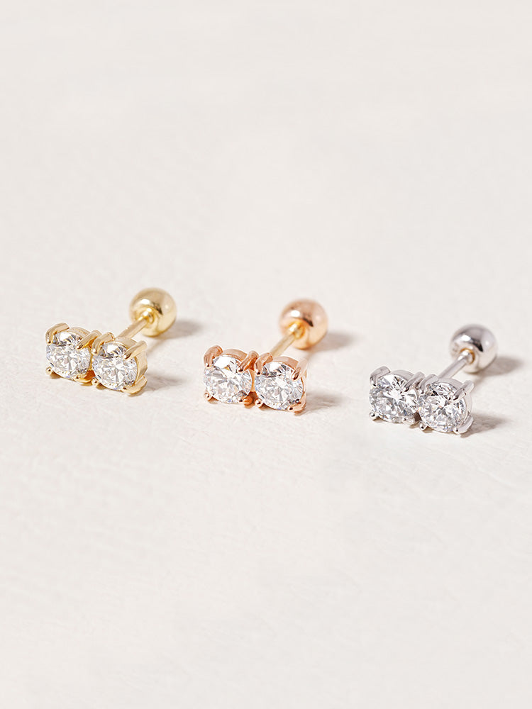 14K Solid Gold Lab Diamond Twin Stud Cartilage Earring 20G18G16G