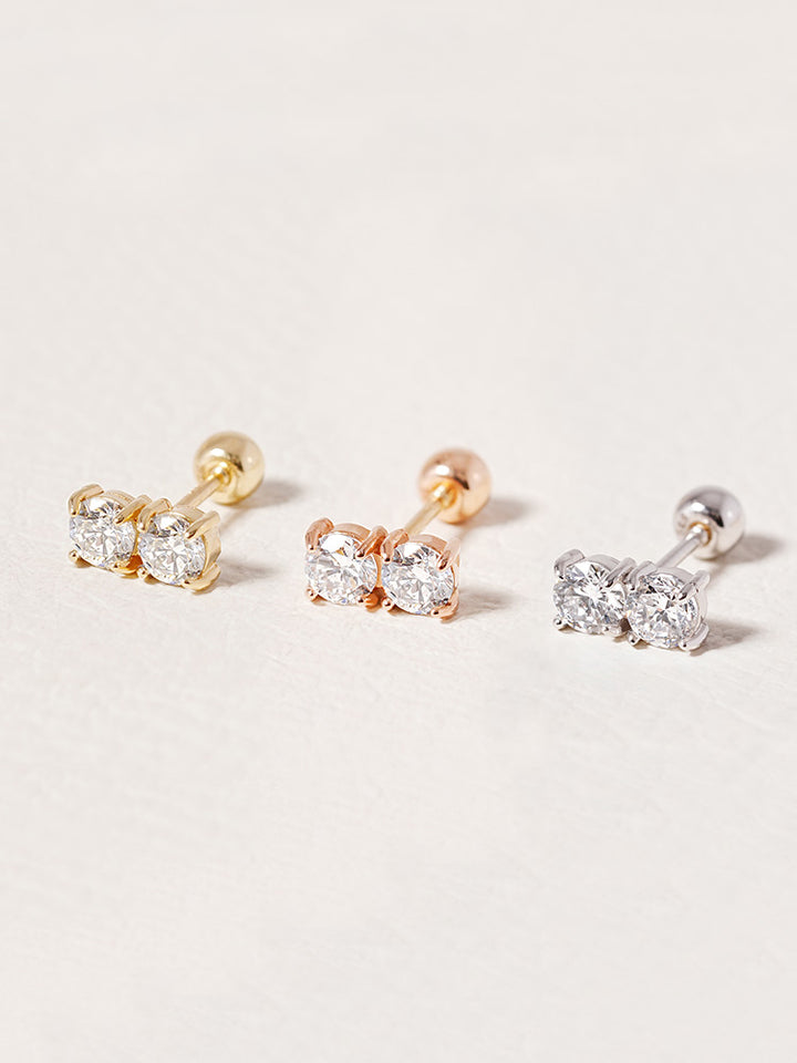 14K Solid Gold Lab Diamond Twin Stud Cartilage Earring 20G18G16G