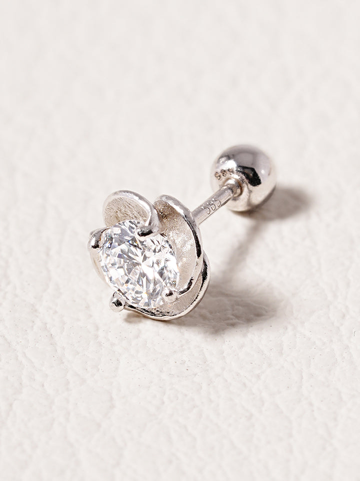 14K Solid Gold Lab Diamond Rose Cartilage Earring 20G18G16G