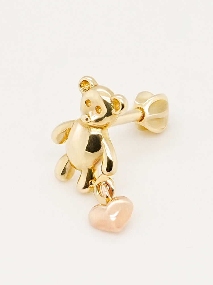 14K Gold Love Heart Bear Cartilage Earring 18G16G