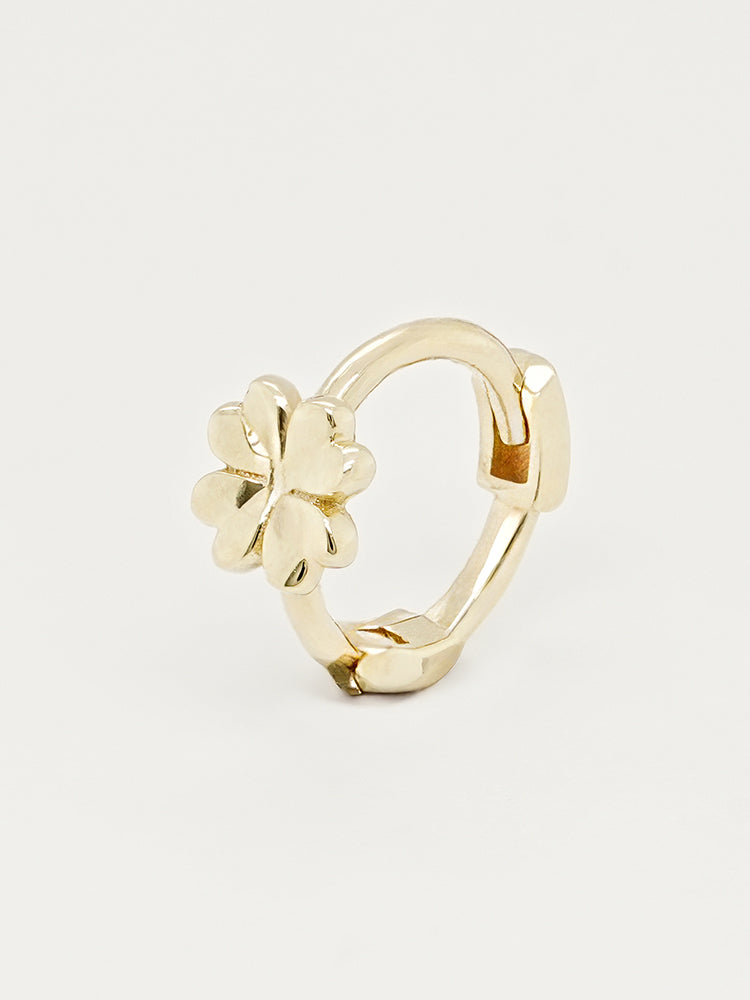 14K 18K Solid Gold Lucky Clover Mini Flower Cartilage Hoop Earring