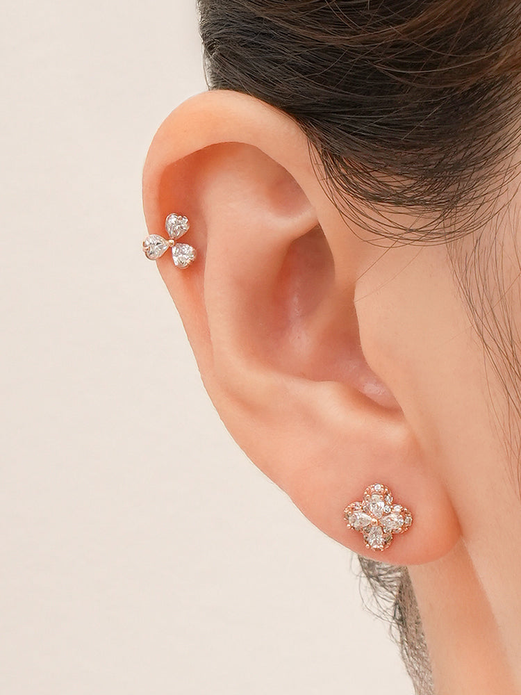 14K Gold Lucky Clover Cartilage Earring 18G16G