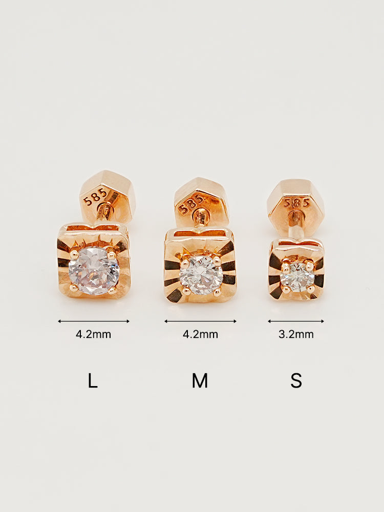 14K Gold Lumilight Golden Square Diamond Cartilage Earring 18G