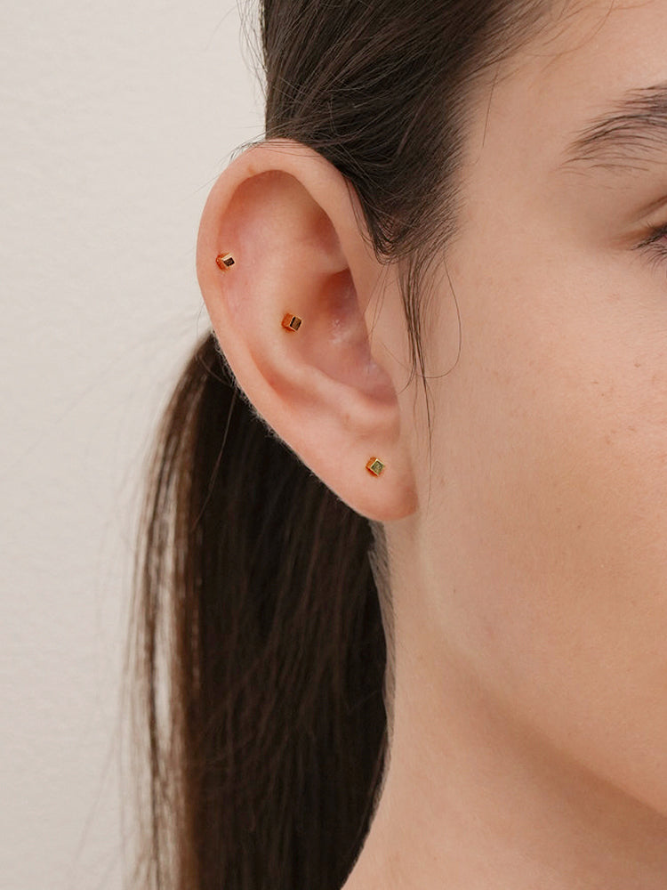 14K Solid Gold Micro Cube Box Cartilage Earring 20G
