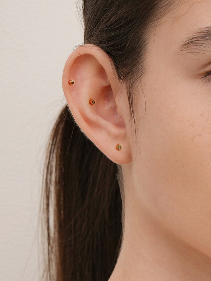 14K Solid Gold Micro Cube Box Cartilage Earring 20G