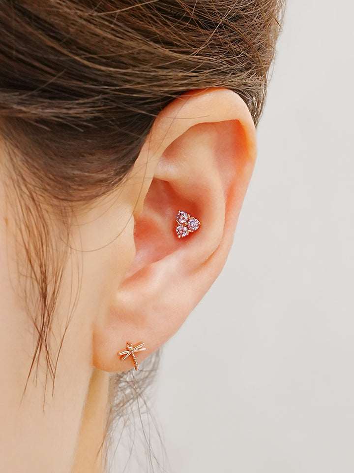14K Solid Gold Moissanite Dia Trio Internally Threaded Labret Piercing 20G
