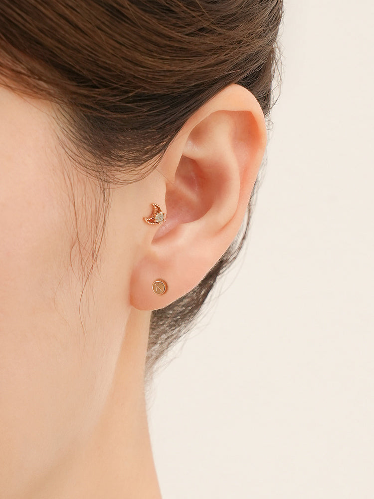 14K Gold My Letter Initial Cartilage Earring 18G