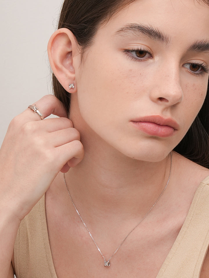 14K 18K Solid Gold Platinum Frame Diamond Stud Earring