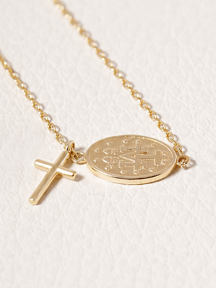 14K Saint Drop Cross Bracelet