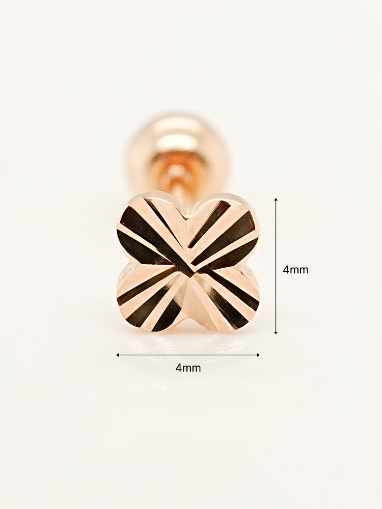 14K Solid Gold Shining Clover Cutting Cartilage Earring 20G