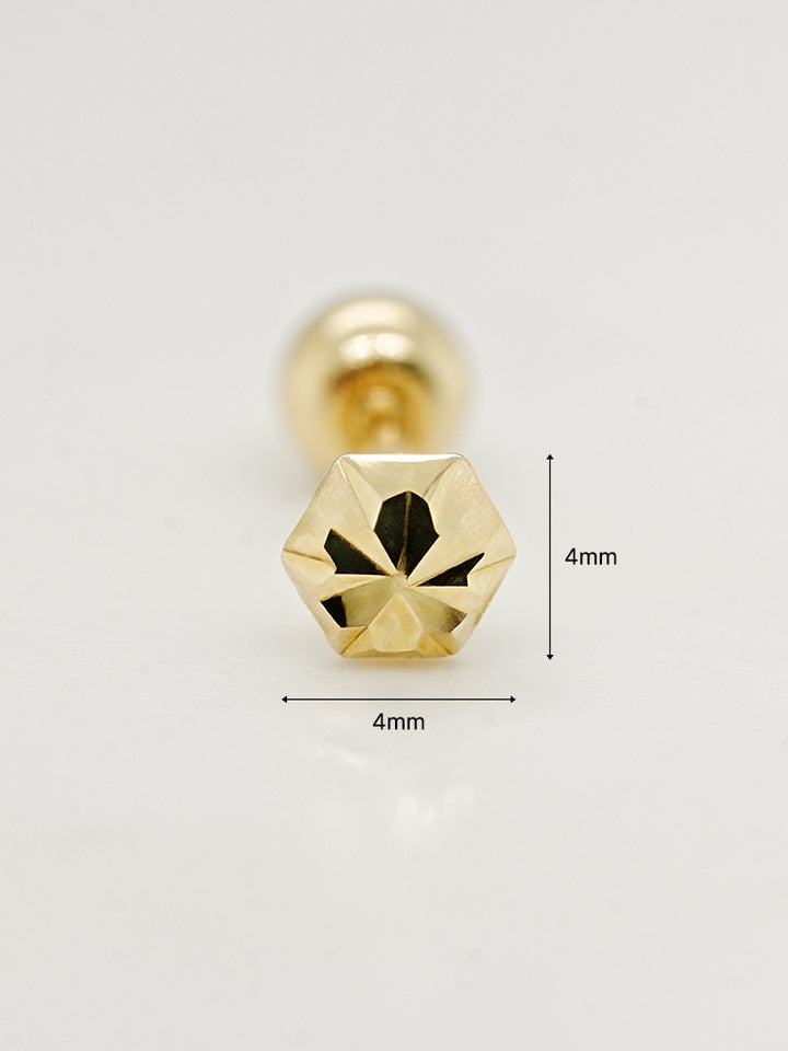 14K Solid Gold Shining Hexagonal Cutting Cartilage Earring 20G