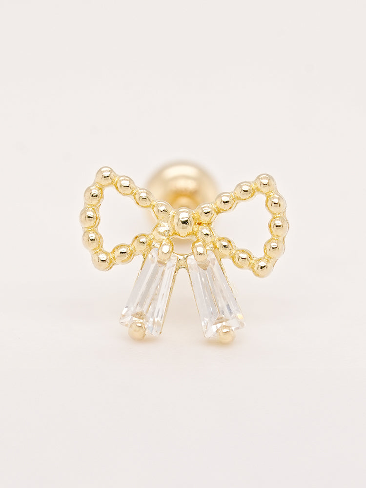 14K Solid Gold Shining Ribbon Knot Cartilage Earring 20G