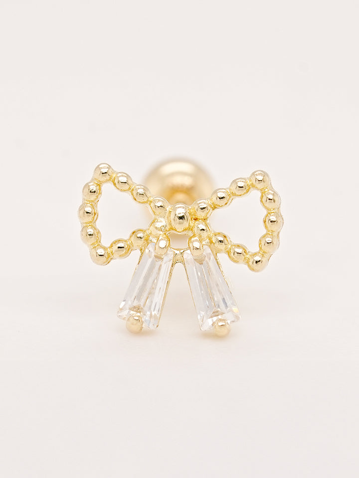 14K Solid Gold Shining Ribbon Knot Cartilage Earring 20G