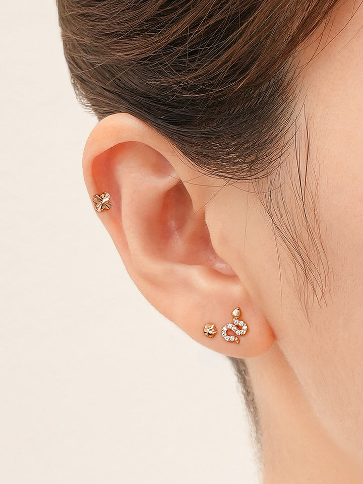 14K Solid Gold Bling Snake Cubic Cartilage Earring 20G