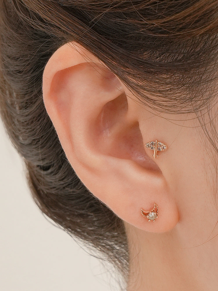 14K Gold Sky Glow Flying Cartilage Earring 18G