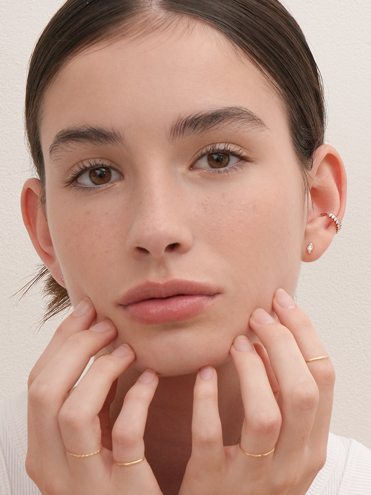 14K Solid Gold Snowflake Silhouette Crystal Cartilage Earring 18G16G