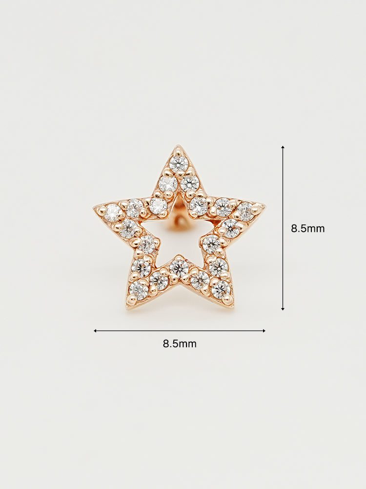 14K Gold Cubic Twinkle Star Cartilage Earring 18G16G