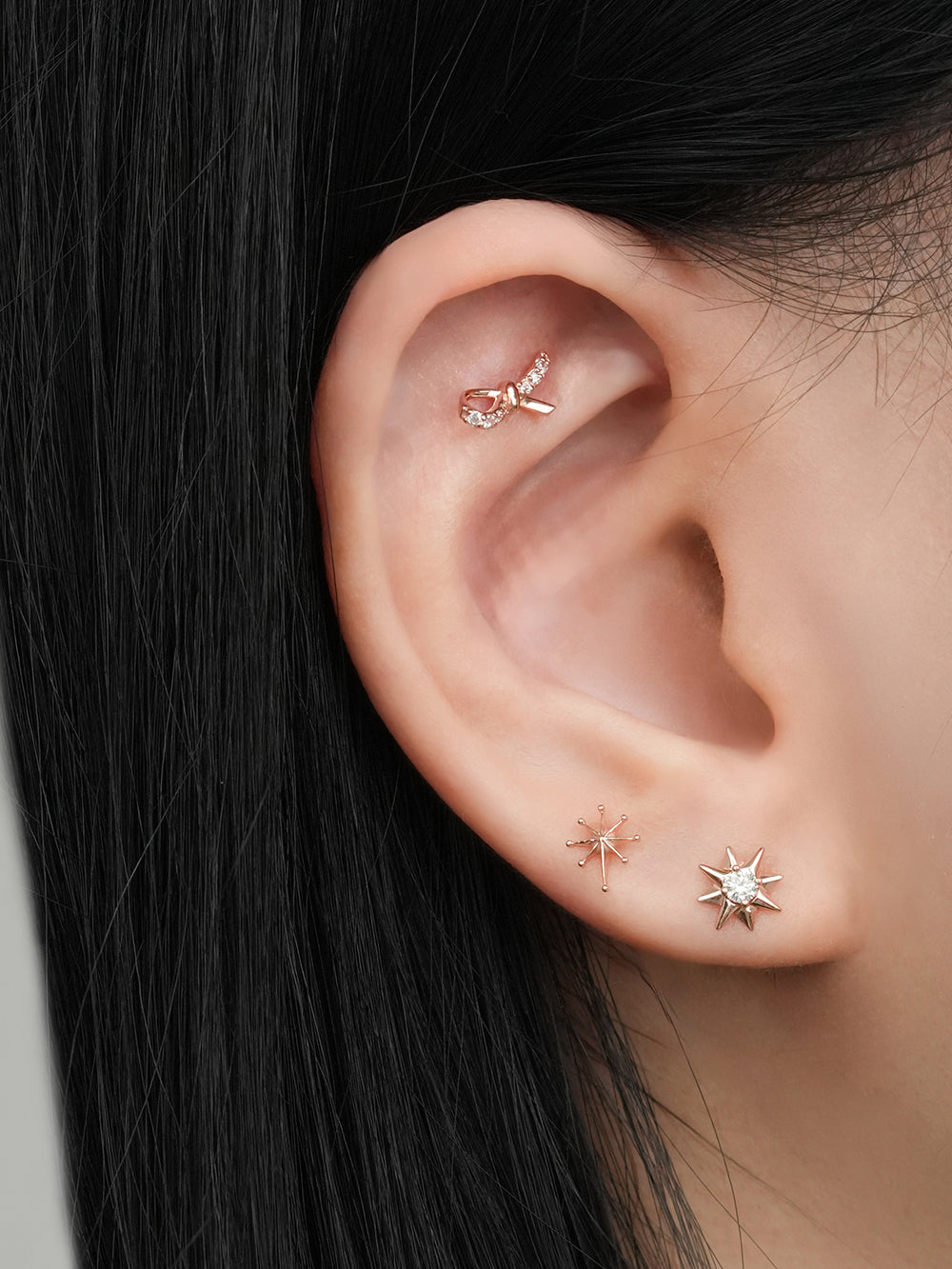 14K Solid Gold Stellar Spike Cartilage Earring 20G