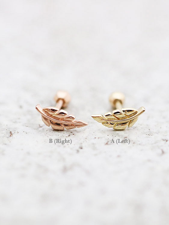 14K Gold Leaf Cartilage Earring 18G16G