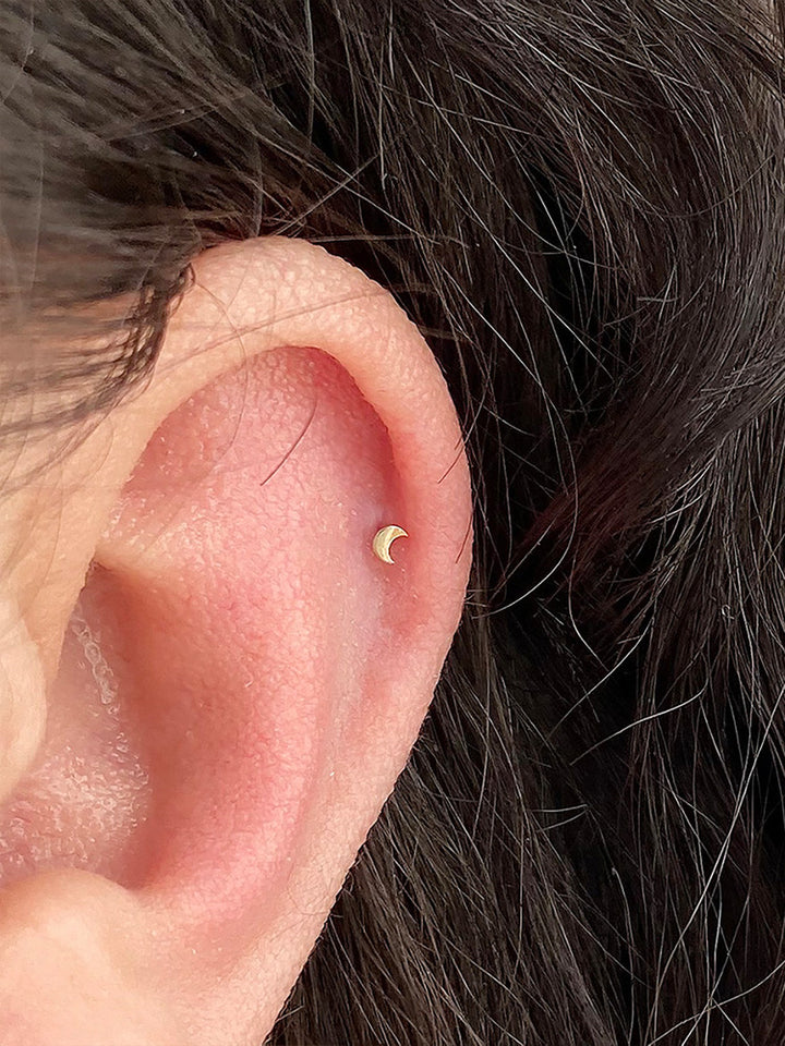 14K Solid Gold Tiny Heart Star Moon Internally Threaded Labret Piercing 20G