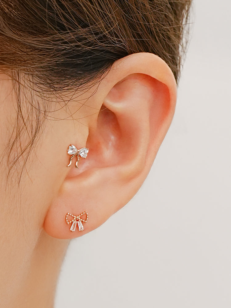 14K Solid Gold Balletcore Cubic Ribbon Cartilage Earring 20G