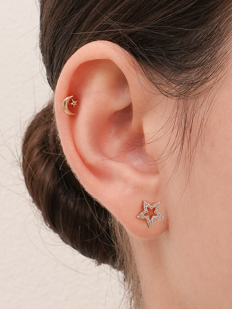 14K Solid Gold Dreaming Night Cartilage Earring 18G16G