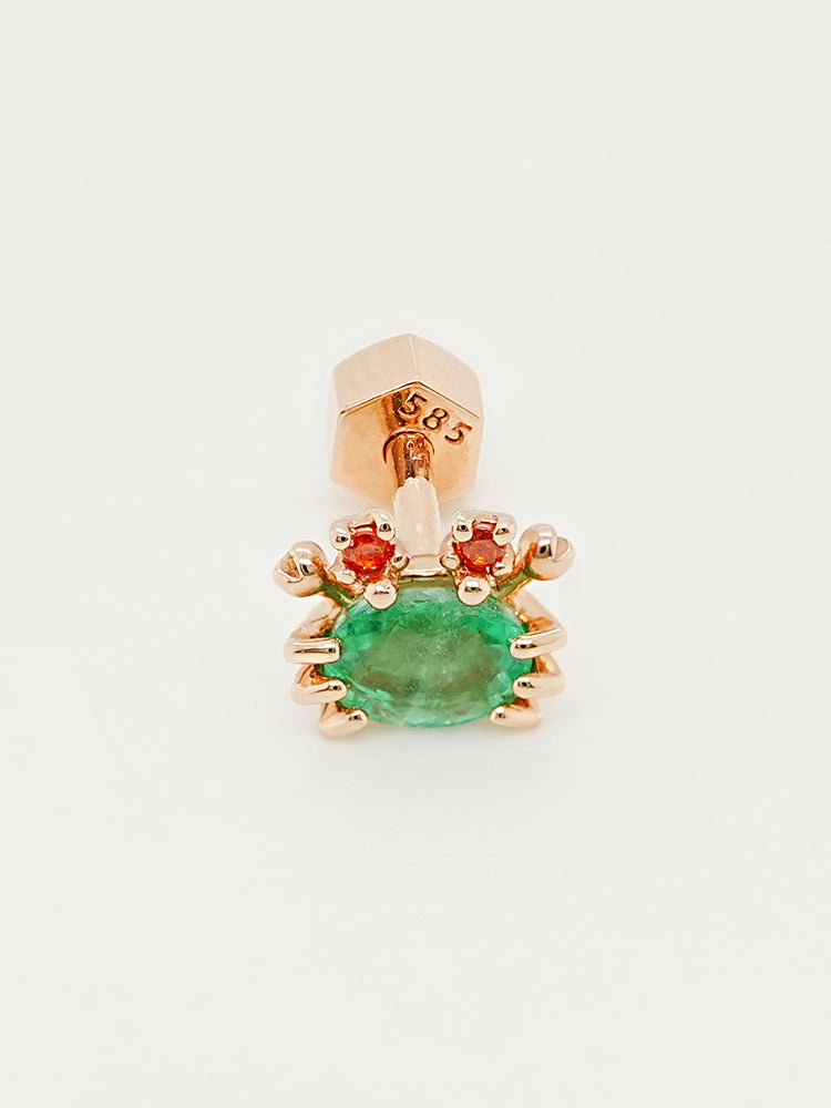 14K Gold Sapphire Sea Crab Cartilage Earring 18G