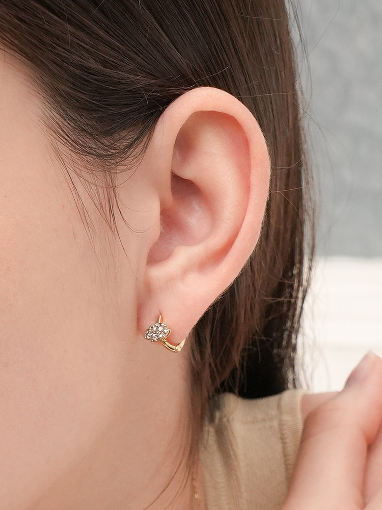 14K 18K Solid Gold Glitter Oval Diamond Cartilage Hoop Earring