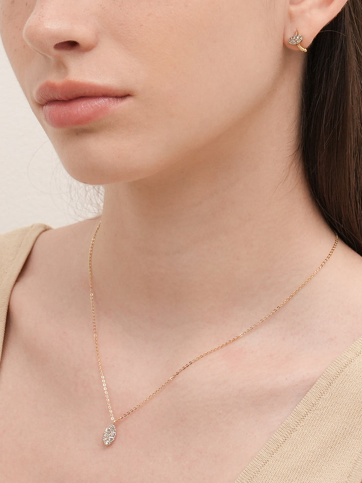 14K 18K Solid Gold Glitter Oval Diamond Necklace