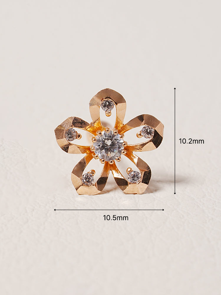 14K Solid Gold Glossy Cubic Flower Cutting Cartilage Earring 20G18G