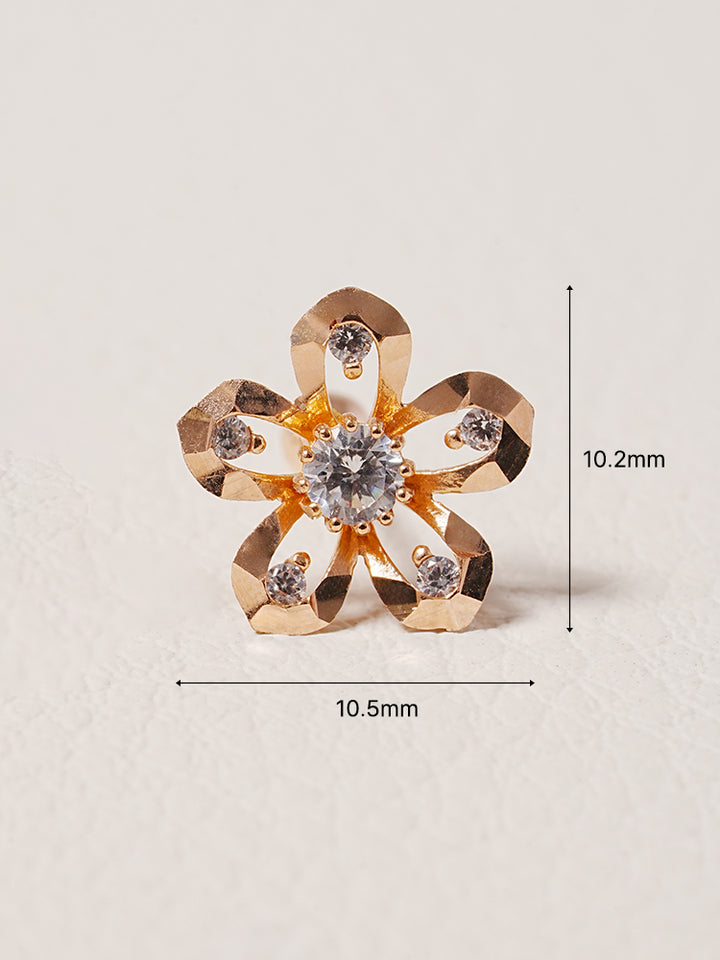 14K Solid Gold Glossy Cubic Flower Cutting Cartilage Earring 20G18G